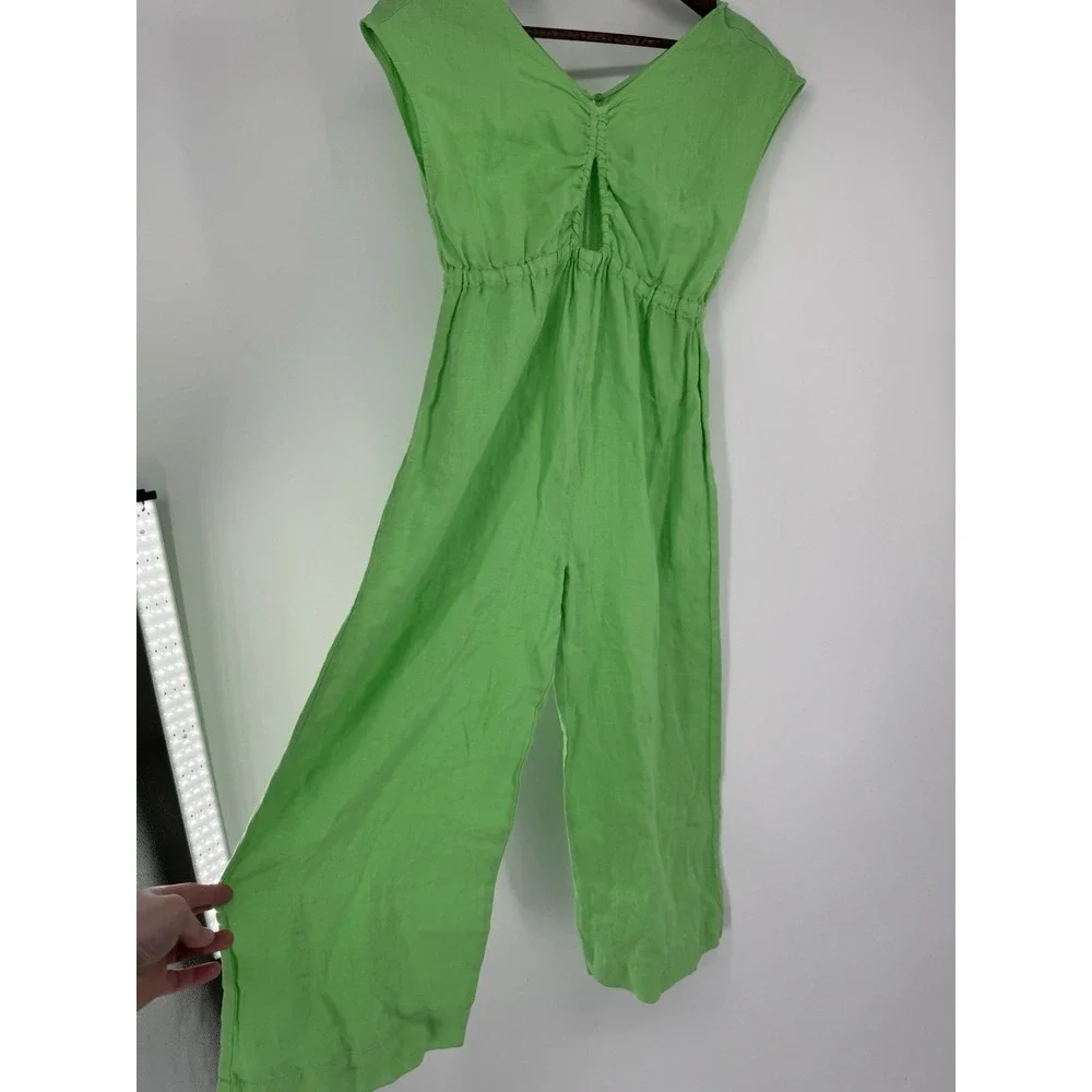 ZARA Lime‎ Green 100% Linen Jumpsuit 11-12